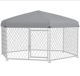 PawHut 6.9'x6.1'x4.9' Dog Kennel for Medium & Large-Sized Dogs w/Waterproof Roof, Silver