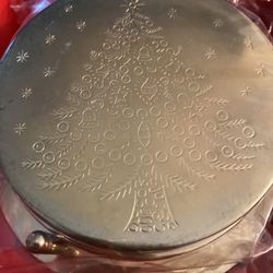 Vintage Silver Plated Holiday Christmas Tree 7 Piece Coaster Set with Storage Base