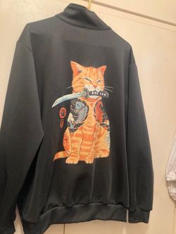 Samurai cat men sweatshirts XL Black