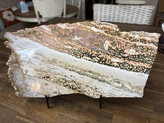 Orbicular Ocean Jasper Agate Druzy Slab with stand