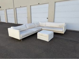 White 4 Piece L Shape Sectional Sofa With Ottoman