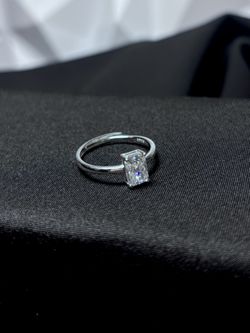 Adjustable Silver Moissanite Ring Emerald Cut