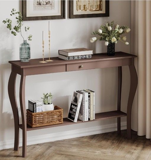 47 Inch Console Table Sofa Entryway Table Espresso (Already Assembled)