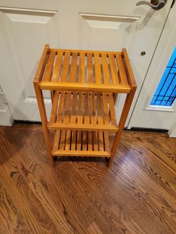 Wooden 3- shelf 15.75 across 11" D. 28" T