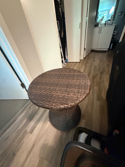 Woven Wicker Outdoor Side Table / Patio Accent Stool