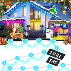 150ft Permanent Outdoor Lights for Christmas RGB Eaves Lights with App & Remote Control Outdoor String LED IP67 Waterproof for Holidays New Year Roof 