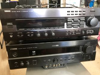 Two YAMAHA RECEIVERS AND A DIGITAL 12 inches JBL SUBWOOFER 600 WATTS.