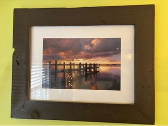 Sunset Pier Wood Framed Picture