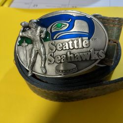 Seahawks Vintage Belt Buckle And Leather Belt