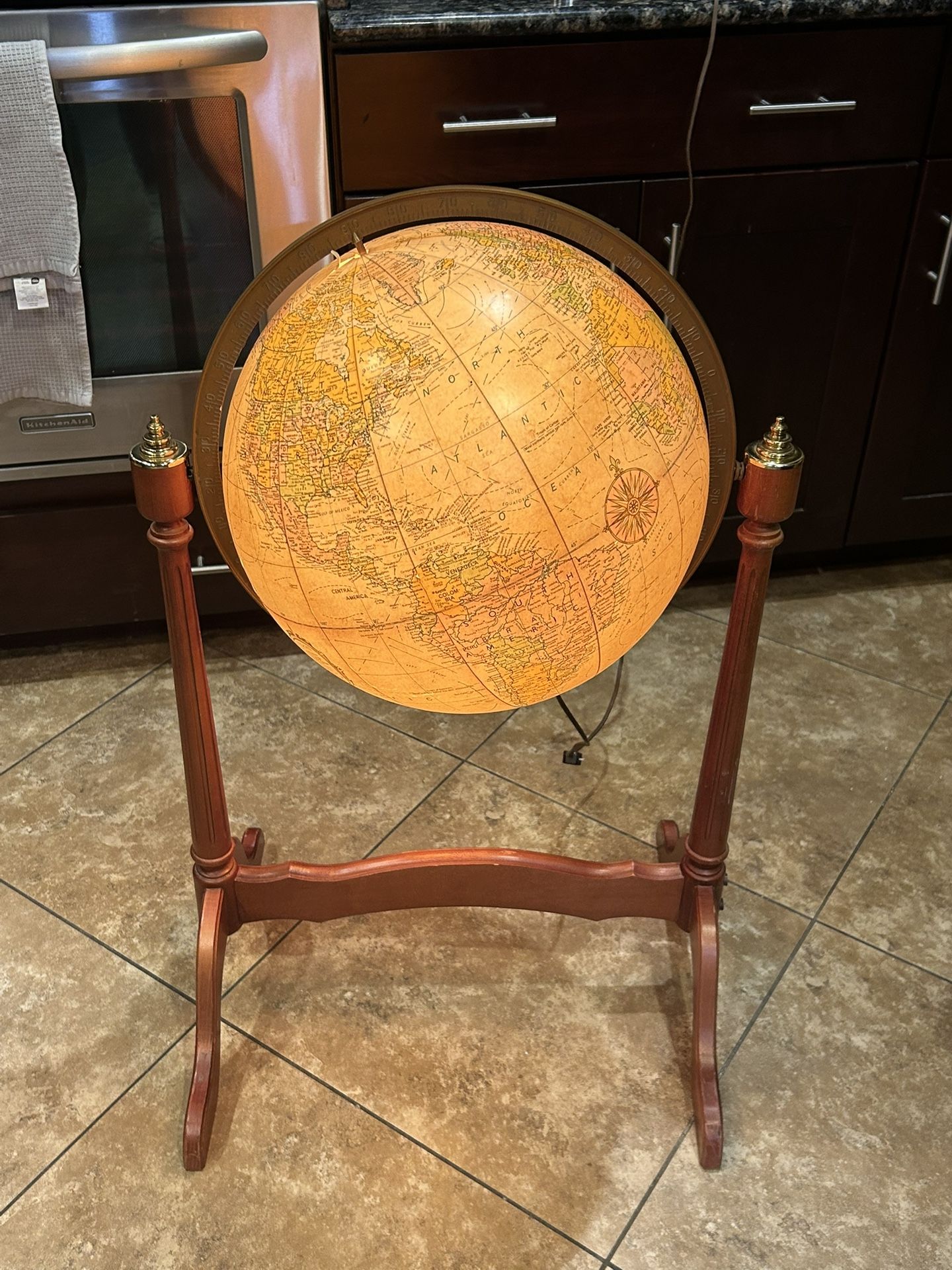 Vintage Replogle Light-Up Floor Globe on Wood Stand (AS-IS)