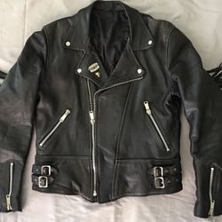 Woman’s Heavy Duty Black Genuine  Leather Biker Jacket Size L  