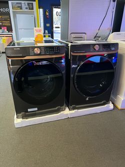 Samsung black front load washer and dryer