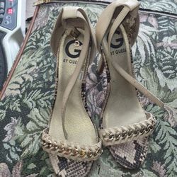 G BY GUESS GG MAGNI Pumps Snakeskin magni curb chain heeled sandals women's 6 M