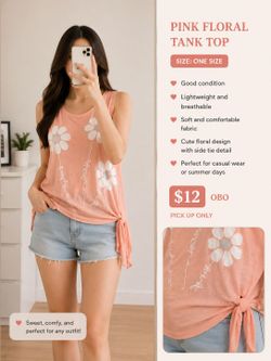 Pink floral side-tie tank top