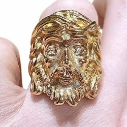 Gold Jesus Ring, Cross CZ Ring, Jesus Christ Ring, Religious Ring, Gold Plated Size 8