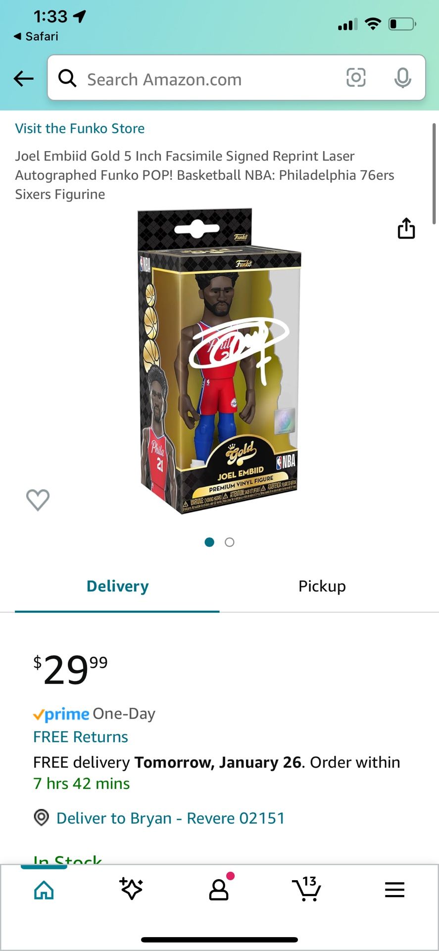 Joel Embiid Gold 5 Inch Facsimile Signed Reprint Laser Autographed Funko POP! Basketball NBA: Philadelphia 76ers Sixers Figurine