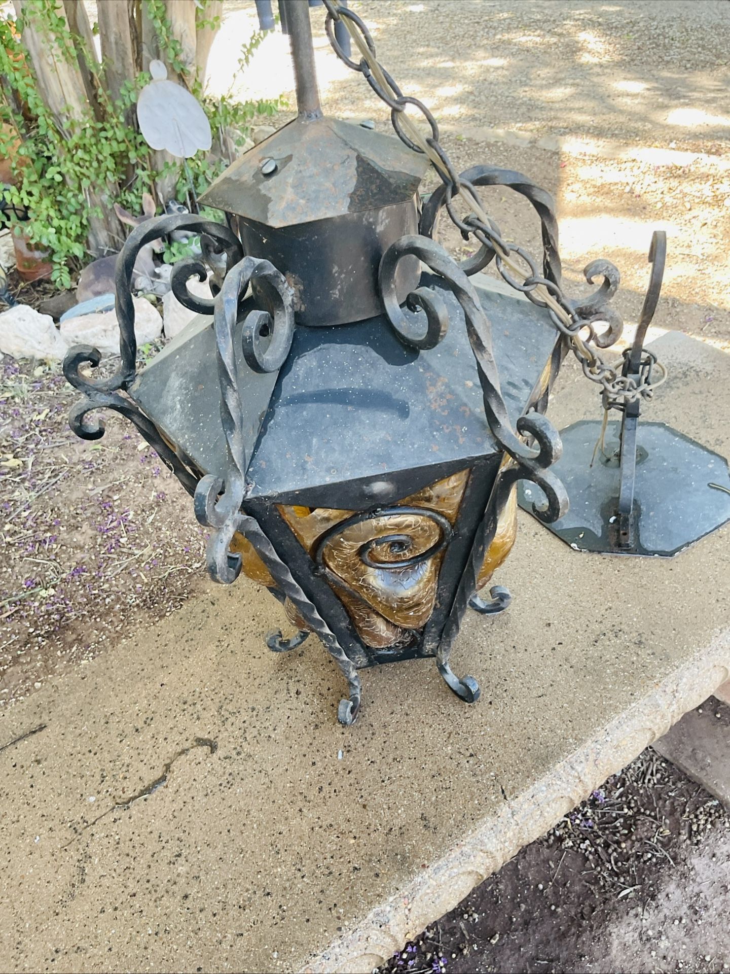 Vintage hanging light look at pictures and judge the condition your self  the fixture Is 16 in tall