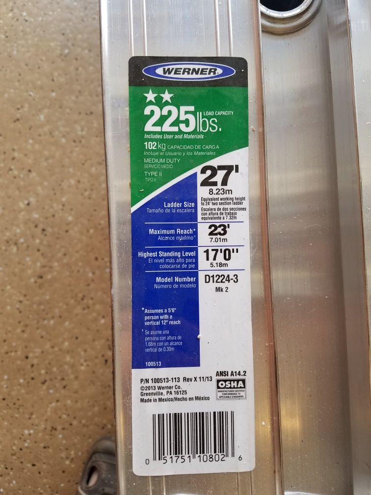 Werner D1224-3 24' Aluminum Extension Ladder