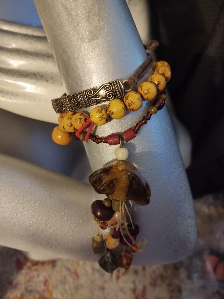 Set Lot Brown Jellyfish Necklace Bracelet Earrings