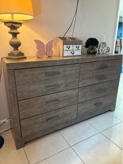 Grey Wood Dresser w/ Matching Night Stand
