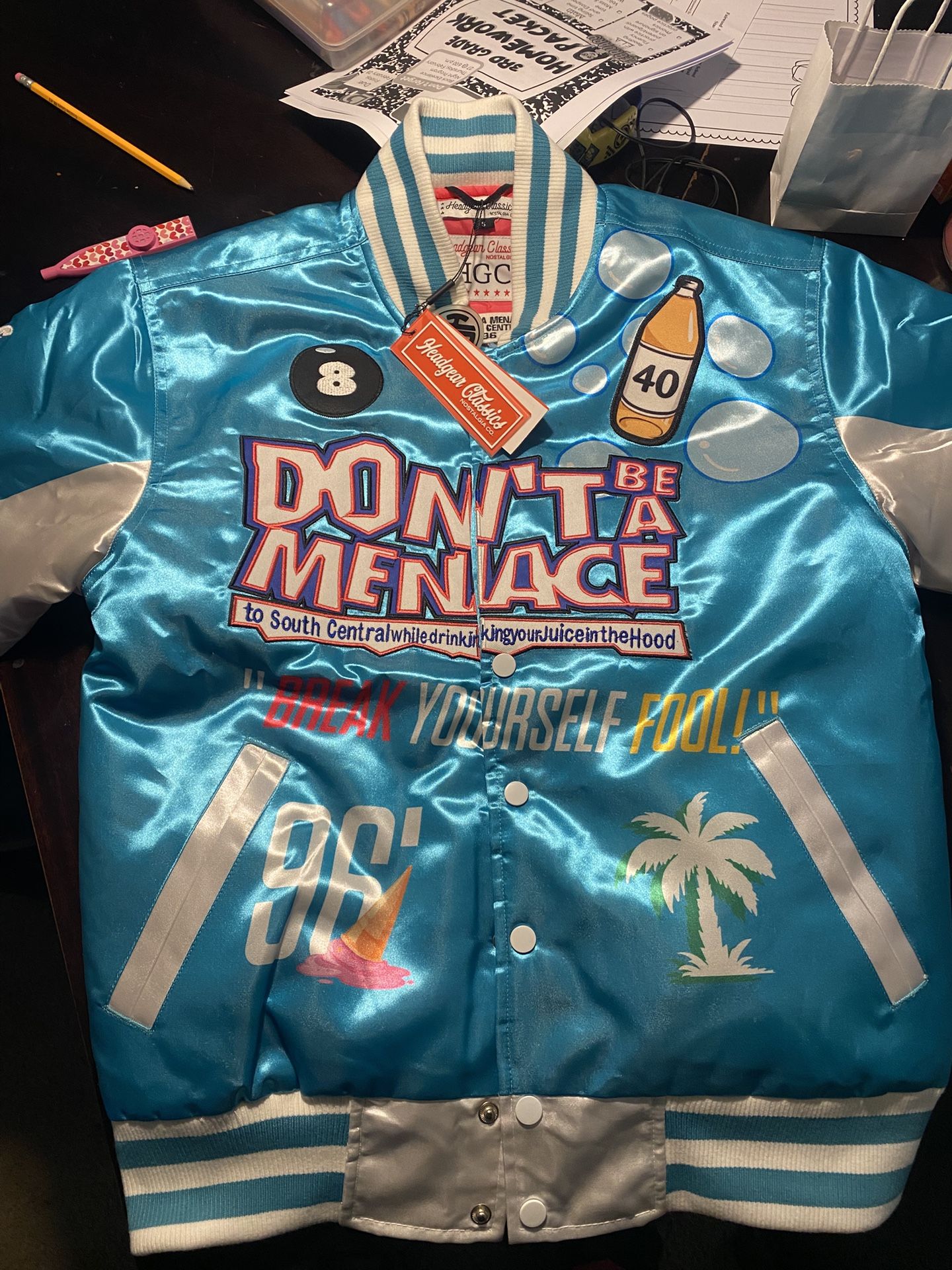 Bomber jacket ‘Don’t Be A Menace’ Size Small (Brand New)