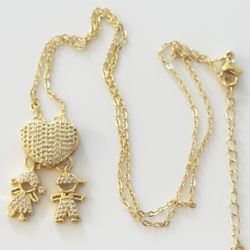 14K Gold Plated Boy And Girl Necklace. New