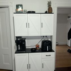 White Kitchen Storage Cabinet / Coffee Station