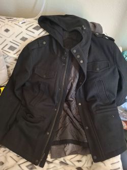 Black hooded pea coat