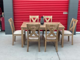 Wooden Dining Table with 6 Chairs