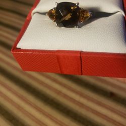 Smoky Topaz with Citrine Accents Sterling Silver Ring  Size7