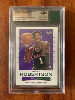 2002-03 UPPER DECK GENERATIONS #93 OSCAR ROBERTSON 1970-71 GAME USED JERSEY JERSEY FUSION AUTHENTIC COLLECTION 00(contact info removed)9