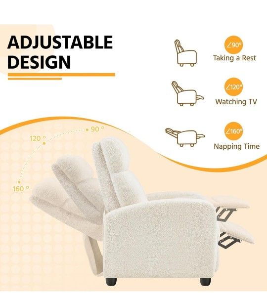 Fabric Recliner Chair Single Sofa Home Theater Seatting Adjustable Modern Single Reclining Chair