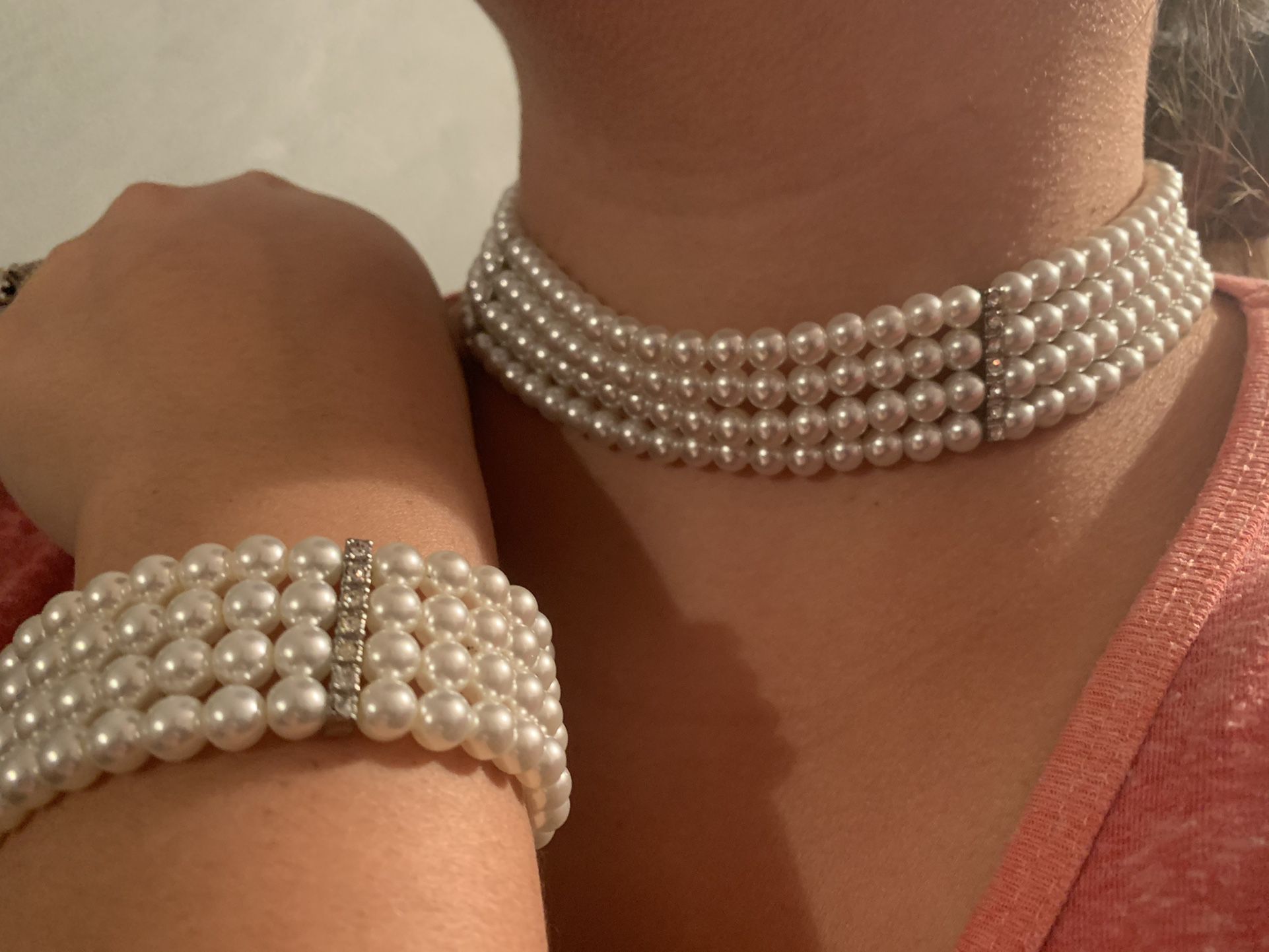 Pearl Choker Necklace And Bracelet