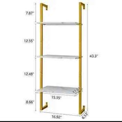 Tajsoon Ladder Shelf, 3-Tier Bookshelf, Wall Mounted Ladder Shelf, Industrial Bookcase, Open Storage