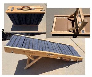 TNELTUEB Adjustable Dog Ramp, Wooden Folding Portable Pet Ramp, Rated for 30 LBS