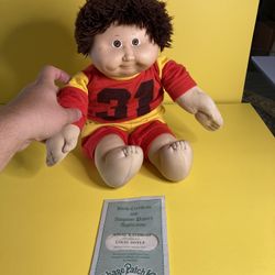 Vintage Cabbage Patch Kids Boy Doll 31 Uniform Brown Hair Birth Certificate 1985