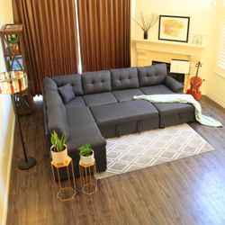 118" 5-Seat Fabric U-Shaped Left Facing Sectional Sleeper Sofa Upholstery with Storage Chaise and Pull Out Sleeper
