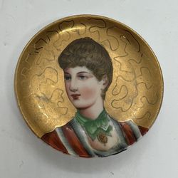 Antique German porcelain small bowl miniature plaque portrait Approx 2”x1/8”