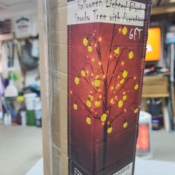 6ft Halloween Lighted Black Spooky Tree with Pumpkins