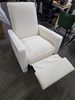 Upholstered Recliner Swivel Glider Nursery Chair Reclining Performance Fabric Rocker with Metal Base,Basketweave,Cream