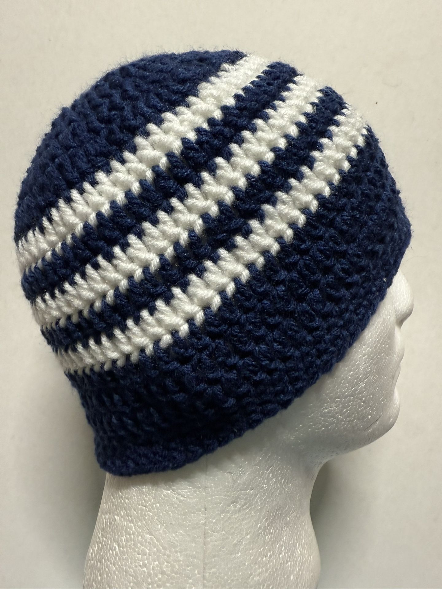 Mens TEEN Crochet SKI Hat Beanie Handmade Dallas Cowboys Navy blue WHITE