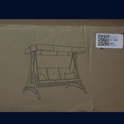 New In Box Mainstays Lawson Ridge 2-Seat Steel Outdoor Freestanding Porch Swing with Canopy and Cushions, Tan