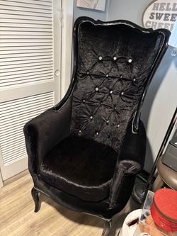 Black Velvet High-Back Throne Accent Chair