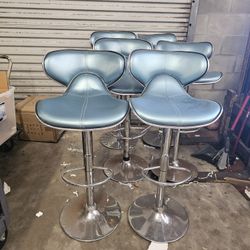 Set Of 6 Adjustable, Swivel Bar Stools (Blue)
