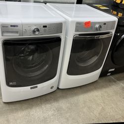 MAYTAG FRONT LOAD WASHER DRYER SET IN WHITE