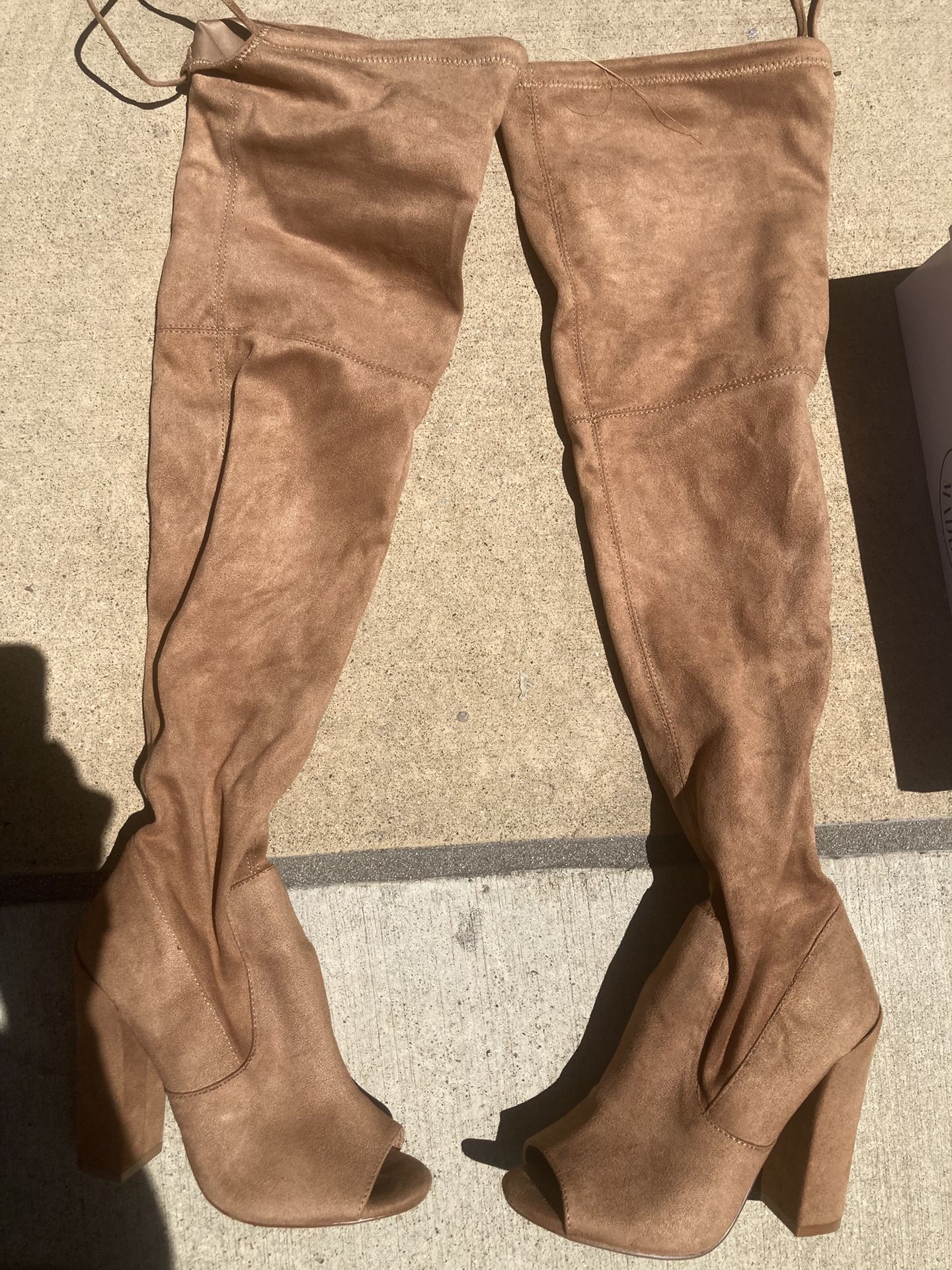 Steve Madden Thigh High Suede Peel A Boo Toe Boots 5