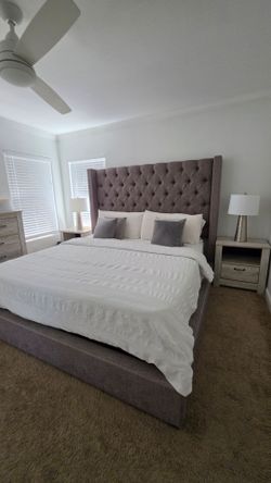 King size bed frame, dresser and side tables