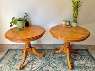 Traditional Round Oak side tables