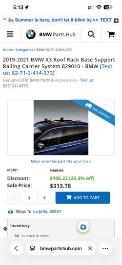 OEM BMW X3 Roof Rack Base Support System (2019–2021) – Excellent Condition
