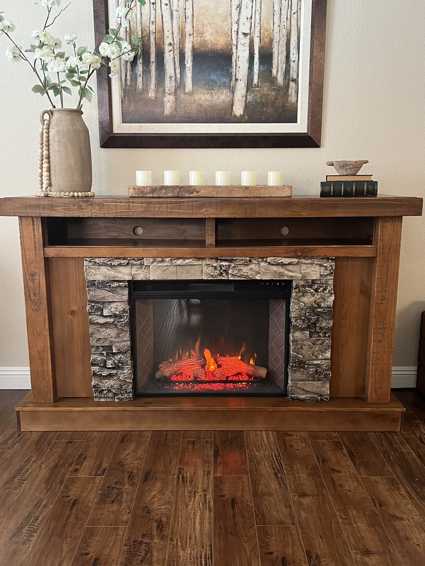 TV Media Center with Electric Fireplace (no remote)